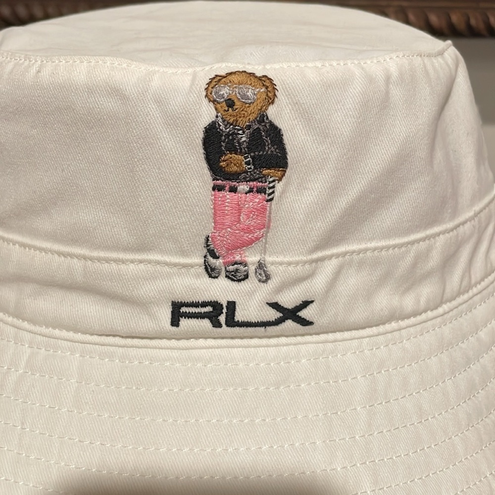 RLX Ralph Lauren Bear Logo White Bucket Hat, NWT - Picture 3 of 8